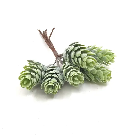 Artificial Pine Cone Pineapple Grass Bouquet 6 Heads Frosted Flocking Soft PVC Plant For Christmas Home Decor Photo Props