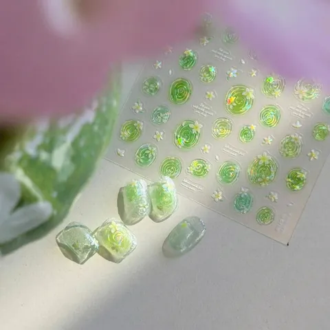 tomoni 3D Relief Jelly Shell Luster Nail Art Stickers Ice Clear Water Flower Ocean Series Self-Adhesive Manicure Decoration