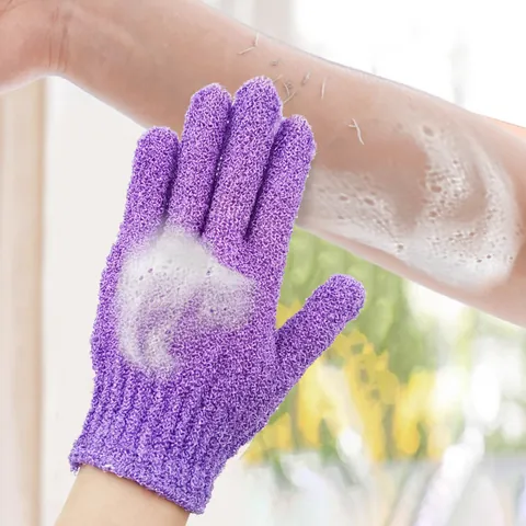 Gants de Bain Exfoliants à Cinq Doigts Gommage en Nylon Laveur de Corps Mitaines de Douche