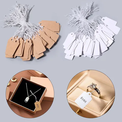 Blank Jewelry Price Tags With String Kraft White Paper Hang Tags For Jewelry Marking DIY Price Label Tags