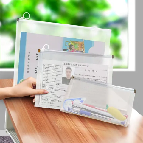 Transparent Plastic Document Bag Waterproof Zipper File Folder Large Capacity Storage Bag for Office School Stationery