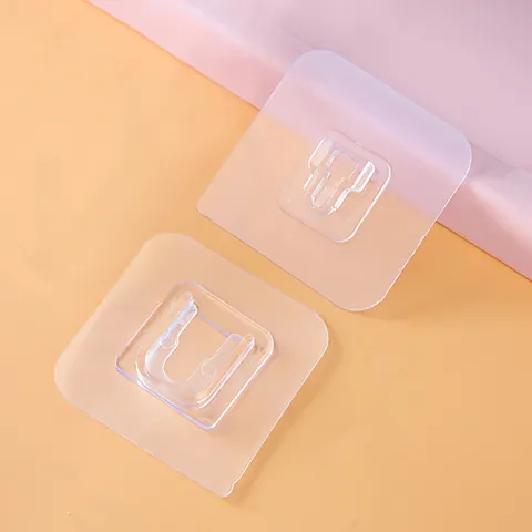 Punch Free Transparent Adhesive Snap Buckle Wall Hook Patch For Bathroom Tissue Box Seamless Sticky Hook Fastener Holder