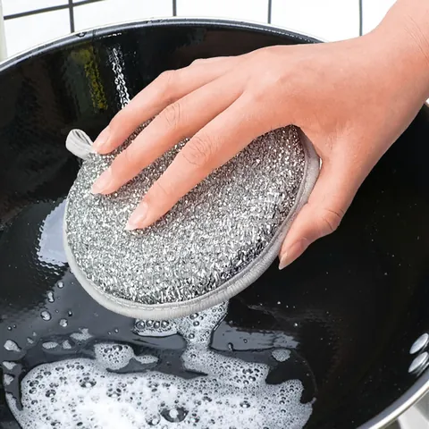 Double Sided Sponge Wipe Kitchen Dishwashing Scouring Pad Steel Wire Sponge Brush Household Cleaning Sponge Tool