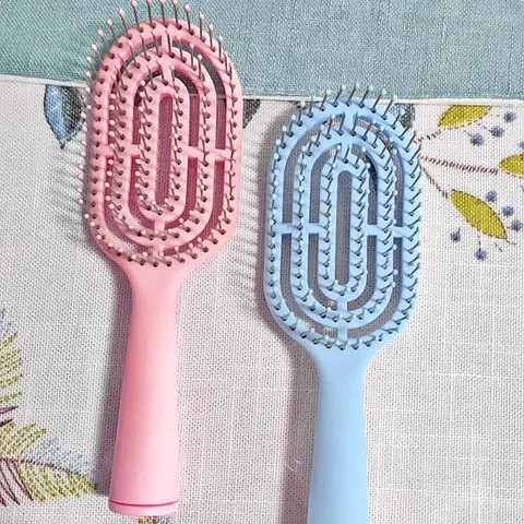 Hollow Curved Hair Massage Comb Plastic Detangling Hairbrush Macaron Color Portable Styling Comb For Women Hair Care