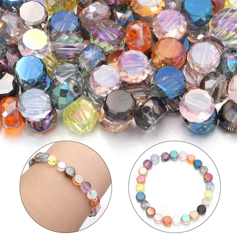 Octagon Flat Round Crystal Glass Beads For DIY Bracelet Necklace Keychain Making Supplies Drilled Spacer Beads AB Color Coating Craft Beads