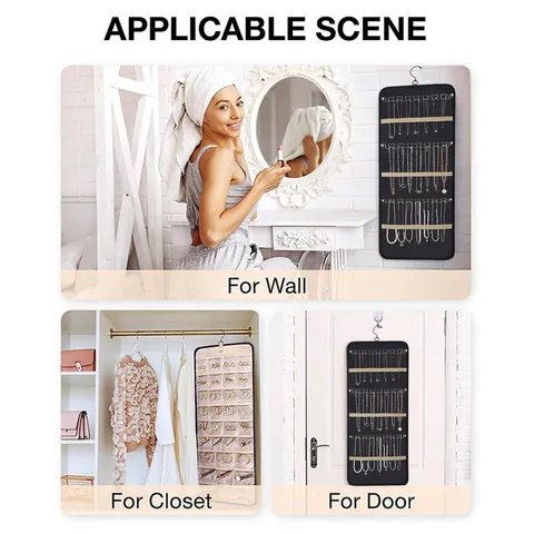 Doppelseitige Hängende Schmuck-Organizer Klare PVC-Taschen Halskettenhalter Wand Schrank Tür Aufbewahrungstasche Mit Haken