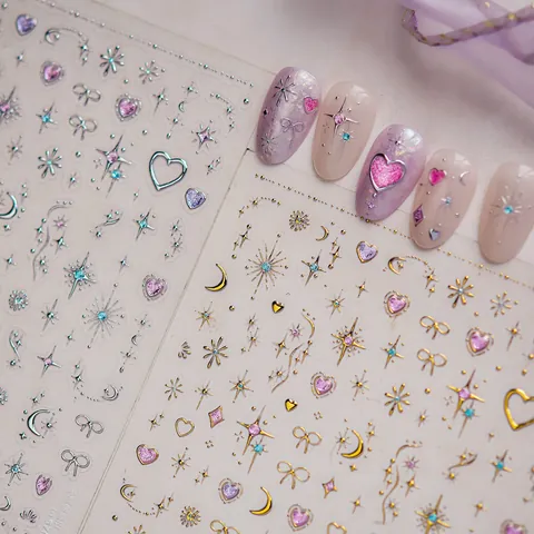 Tomoni Merle Glitter Nail Stickers Ins Noble Ice Transparent Star Heart Bow Patterns DIY Manicure Art Decals For Women