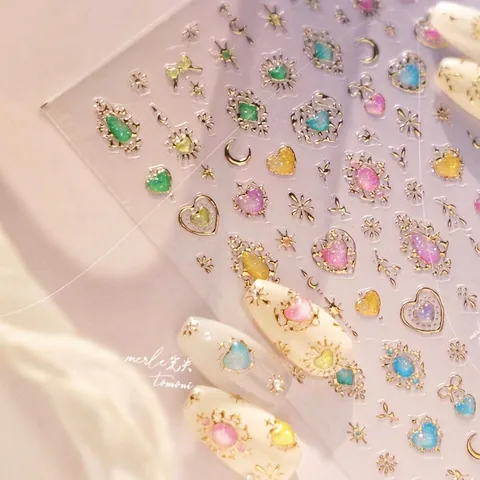 Tomoni Merle Glitter Nail Stickers Ins Noble Ice Transparent Star Heart Bow Patterns DIY Manicure Art Decals For Women