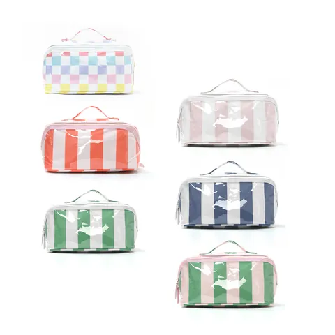 Große Kapazität Wasserdichter PVC Kosmetikbeutel Mode Color-Block Streifen Reißverschluss Kulturbeutel Tragbare Make-up Organizer Tasche