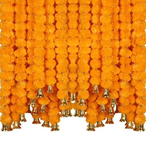 Artificial Marigold Flower Garlands With Gold Bells Mexican Day Of The Dead Halloween Decoration Southeast Asian Style Wreath For Party