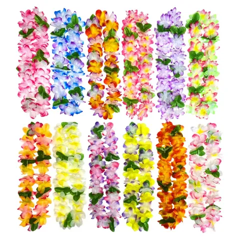 Hawaiian Leis Colorful Flower Garland Necklace For Luau Party Tropical Beach Theme Decorations Graduation Wedding Party Accessories