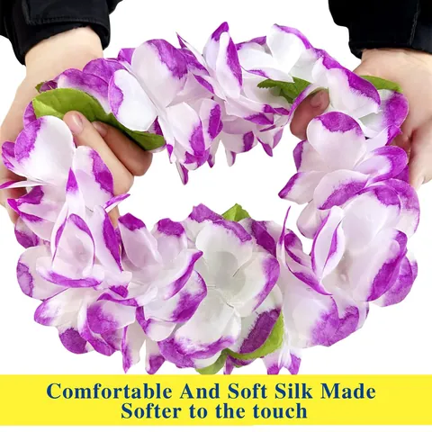 Hawaiian Luau Party Leis Set Colorful Satin Floral Garlands Artificial Flower Necklaces For Luau Beach Party Decoration