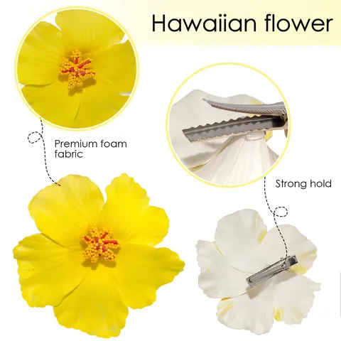 Lot de Barrettes à Cheveux Fleur d'Hibiscus Hawaïenne Épingles à Cheveux Tropicales en Mousse pour Femmes Plage Fête Luau Mariage Accessoires