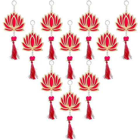 Acrylic Lotus Hanging Ornament With Tassel Artificial Pearl Rhinestone For Diwali Wedding Christmas Home Party Decoration