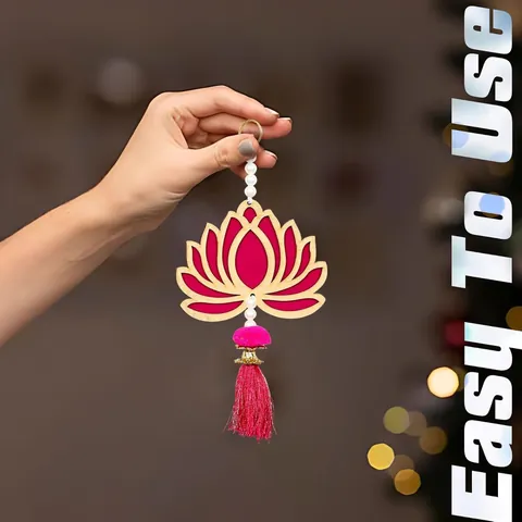 Acrylic Lotus Hanging Ornament With Tassel Artificial Pearl Rhinestone For Diwali Wedding Christmas Home Party Decoration