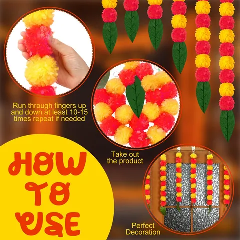 Artificial Marigold Garland Mexican Day Of The Dead Halloween Decoration Fiber Plastic Flower Vine With Mango Leaves For Wedding Party Festival Home Decor