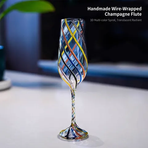 Vintage Colorful Wrapped Wire Champagne Flute Creative Handmade Spiral Glass Goblet High Transparency Stemware For Wedding Party
