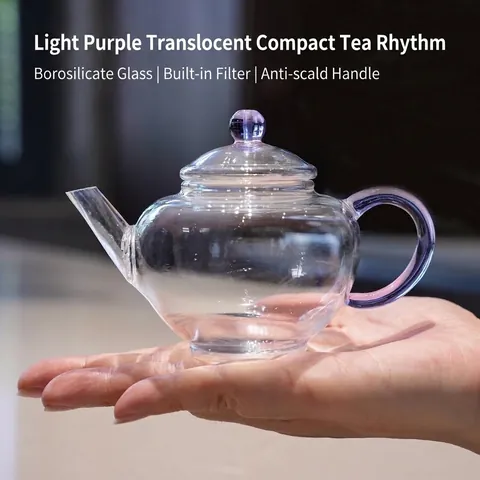 Théière en Verre Borosilicaté Résistante à la Chaleur Avec Filtre Intégré Poignée Violette Petite Théière Transparente