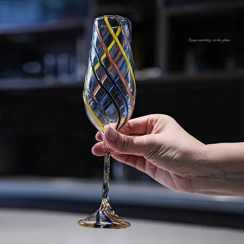 Vintage Colorful Wrapped Wire Champagne Flute Creative Handmade Spiral Glass Goblet High Transparency Stemware For Wedding Party