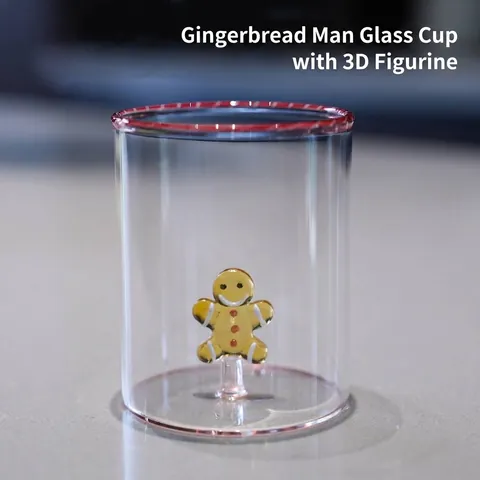 Christmas 3D Gingerbread Man Glass Cup High Borosilicate Heat Resistant Transparent Milk Juice Drinking Mug Holiday Home Office Gift