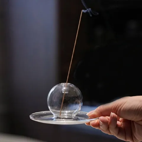 Wierookhouder Van Glas In Zen-Chinese Stijl Met Asbak Minimalistische Heldere Glazen Wierookbrander Voor Huis Kantoor Decoratie