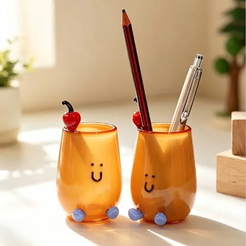 Kreativer Niedlicher Cartoon Glas Stifthalter Smiley Gesicht Dekorative Vase Desktop Briefpapier Organizer Flasche Aufbewahrung