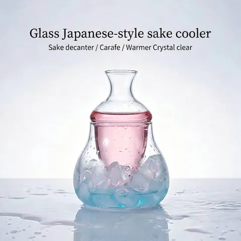 Decantador de Sake Frío de Estilo Japonés en Vidrio de Borosilicato Con Compartimento Interior para Hielo Distribuidor de Vino de Cristal Transparente Resistente al Calor