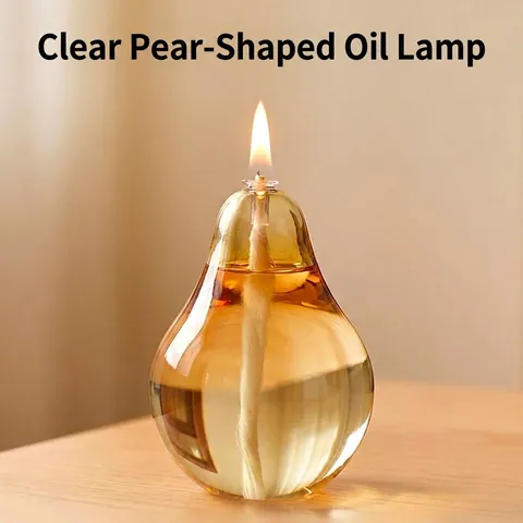 Modern New Chinese Style Pear Shaped Borosilicate Glass Oil Lamp Transparent Amber Green Candle Holder Decorative Table Ornament