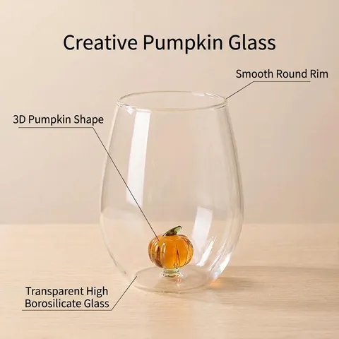 Creative 3D Pumpkin Glass Cup Heat Resistant High Borosilicate Transparent Water Juice Milk Coffee Mug For Women Gift Home Kitchen Decor