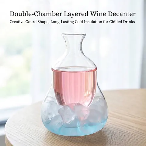 Decantador de Sake Frío de Estilo Japonés en Vidrio de Borosilicato Con Compartimento Interior para Hielo Distribuidor de Vino de Cristal Transparente Resistente al Calor