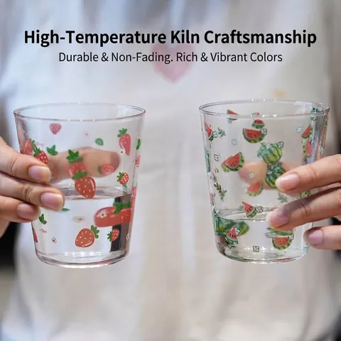 Summer Fruit Print Borosilicate Glass Cup Ins Style Strawberry Watermelon Pattern Heat Resistant Milk Coffee Glass Mug