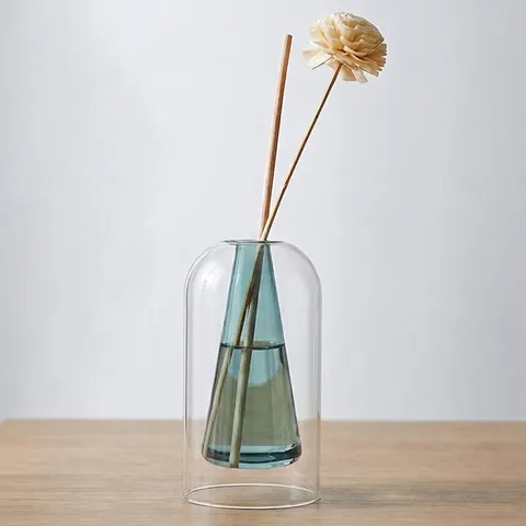 Modern New Chinese Style Double Layer Glass Aromatherapy Vase Colored Conical Inner Borosilicate Glass Tabletop Ornament