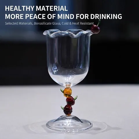 Creative Cherry Pumpkin Stem Glass Wine Goblet Borosilicate Glass Champagne Flute Artistic Juice Cup For Party Wedding Decor