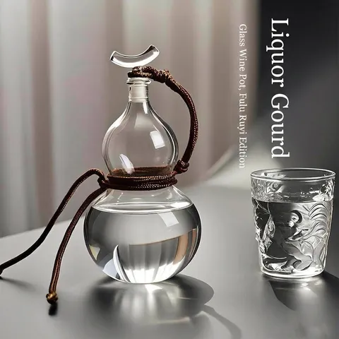 Gourd Shape Borosilicate Glass Wine Bottle Decanter Transparent Liquor Container With Woven Rope For Home Party Drinkware