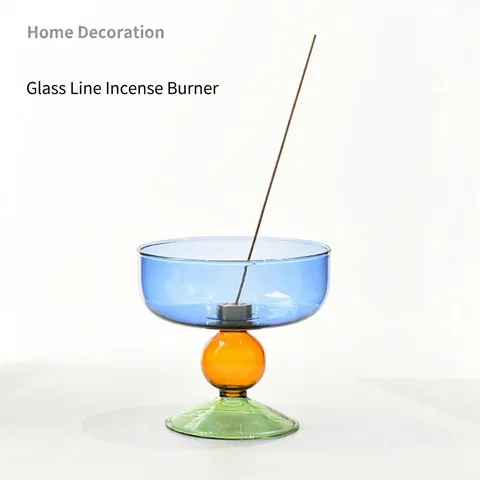 Creative Colorful Patchwork Glass Incense Holder With Metal Nine-Hole Insert Retro Geometric Candle Holder Home Decor Gift
