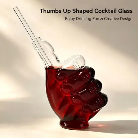 Kreatives Daumen-Hoch-Fist-Form Cocktailglas Hitzebeständiges Borosilikatglas Neuartiger Safttrinkbecher Für Bar KTV Party Einzigartige Handgesten-Weinflasche
