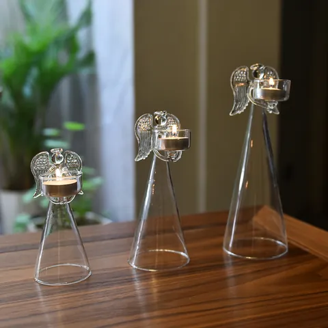European Style Angel Glass Candle Holder Clear Borosilicate Glass Candlestick For Romantic Dinner Wedding Home Decor Desktop Gift