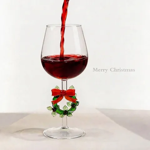Handgemaakt Kerstkrans Wijnglas Met Rode Strik Hoog Borosilicaatglas Feestelijke Kelk Voor Bruiloft Feest Geschenken