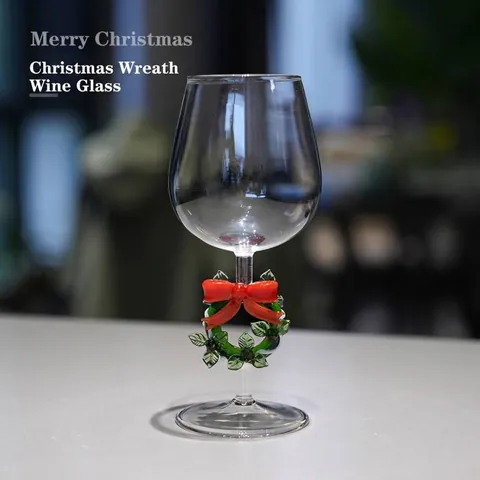 Handgemaakt Kerstkrans Wijnglas Met Rode Strik Hoog Borosilicaatglas Feestelijke Kelk Voor Bruiloft Feest Geschenken