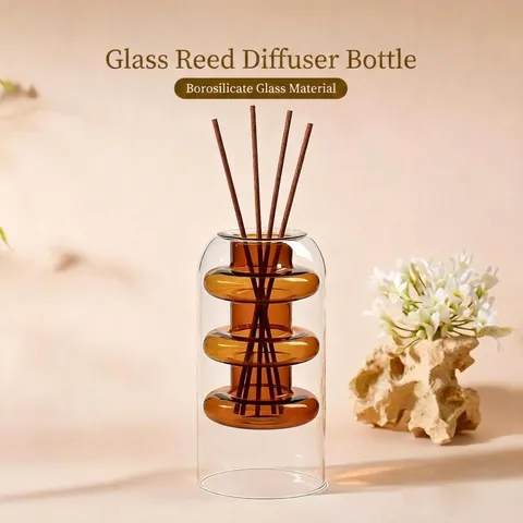 Modern Luxury Double Layer Borosilicate Glass Reed Diffuser Bottle Amber Transparent Ornament Vase Home Office Decor