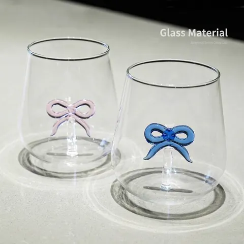 Creative Bowknot Glass Cup High Borosilicate Heat Resistant Transparent Water Cup Handmade Decorative Drinkware For Milk Juice