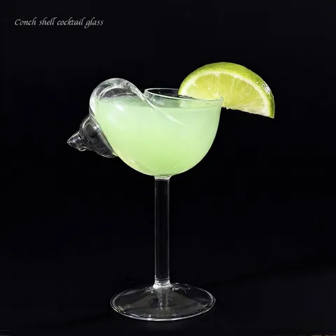 Creative Iridescent Conch Shell Cocktail Glass High Stem Martini Wine Goblet Lead Free Glass Unique Shell Shape Glassware