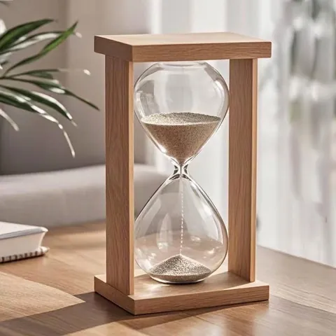 Vintage Wood Frame Glass Hourglass Timer Mid-Century Modern Desktop Ornament Borosilicate Glass Sandglass Home Office Decor