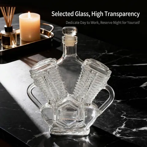 Decantador de Whiskey con Diseño de Motor V8 Tema de Moto Retro Botella de Vino de Vidrio de Borosilicato para Bar Hogar Regalo