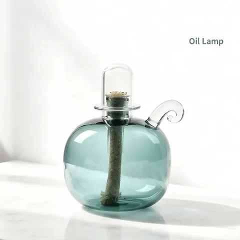 Creative Spherical Colored Glass Oil Lamp Borosilicate Glass Candle Holder With Windproof Cover Handmade Tabletop Decor