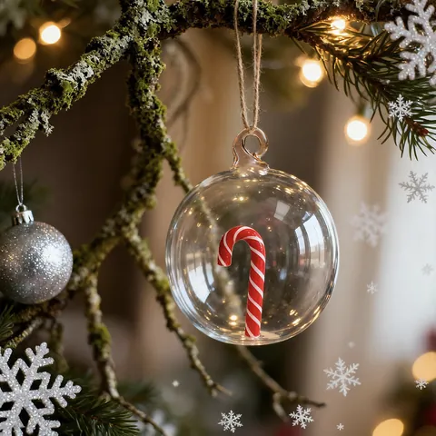 Transparent Christmas Tree Glass Ball Ornament With Deer Gingerbread Man Candy Rose Figurines Holiday Hanging Decor