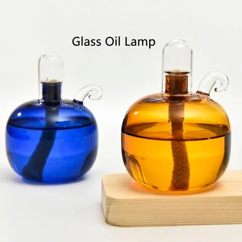 Creative Spherical Colored Glass Oil Lamp Borosilicate Glass Candle Holder With Windproof Cover Handmade Tabletop Decor