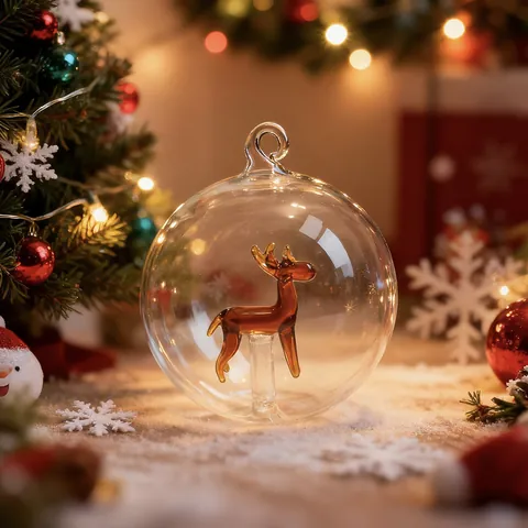 Transparent Christmas Tree Glass Ball Ornament With Deer Gingerbread Man Candy Rose Figurines Holiday Hanging Decor