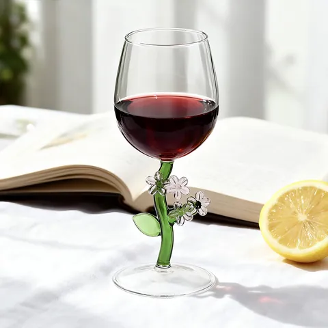 Creative Flower Stem Wine Glass High Borosilicate Glass Champagne Flute Elegant Plant Themed Bordeaux Glass For Wedding Party