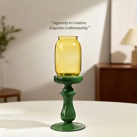 Neuer Chinesischer Zen Glas Kerzenhalter Retro Jade Farbbasis Bernstein Glasschirm Tischdeko Für Zuhause Teestube Meditation